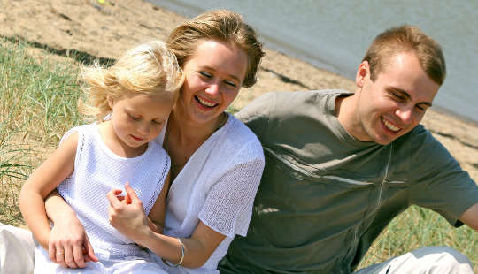 Is This The Day? Father's Day Turnaround man. woman and child at the beach