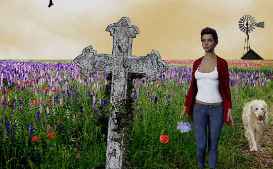 Healing Your Lineage and Your Legacy a woman at an old grave headstone with a windmill in the background