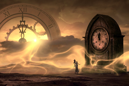 Writing a Letter to My Children to Read in the Year 2050 a mystical setting with a woman and an old clock