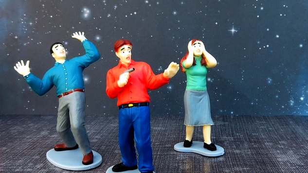 Contagious Emotions Gone Viral 3 adults standing outside looking very fearful and stressed