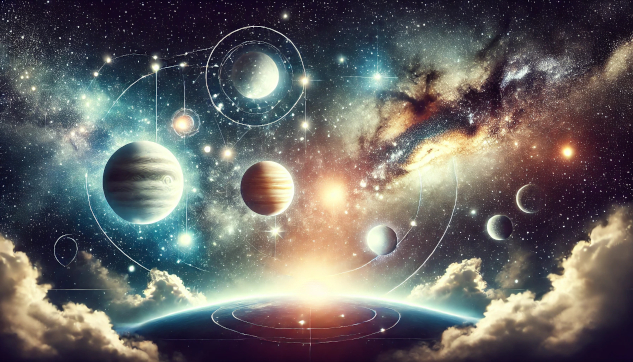 Planetary Gateways: The Ancient Wisdom of Astrology various planets linked by pathways of light