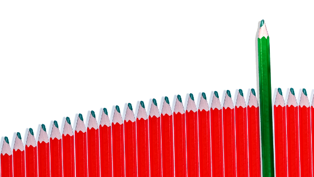 Getting to Know Your Authentic Self a green pencil standing out in the midst of a row of red pencils