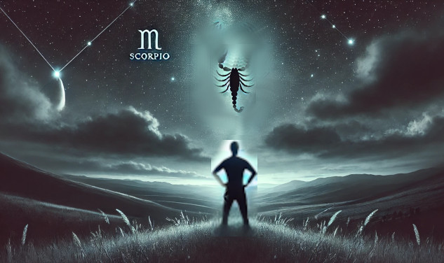 How Scorpio Energy Helps You Overcome Hardship a man standing in a dark landscape with Scorpio symbols above him