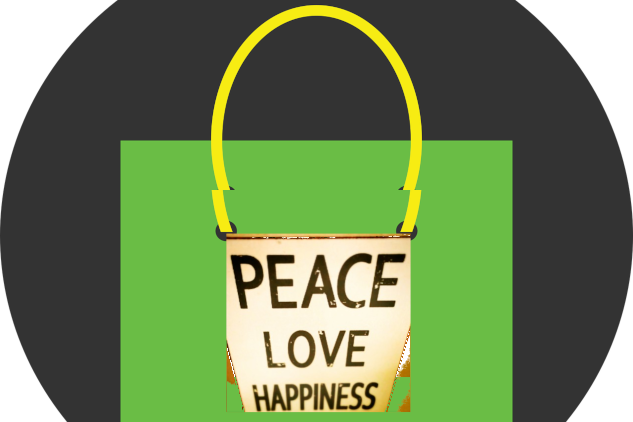 The Dichotemy of Thanksgiving Day and Black Friday a shopping bag with the words peace, love, happiness