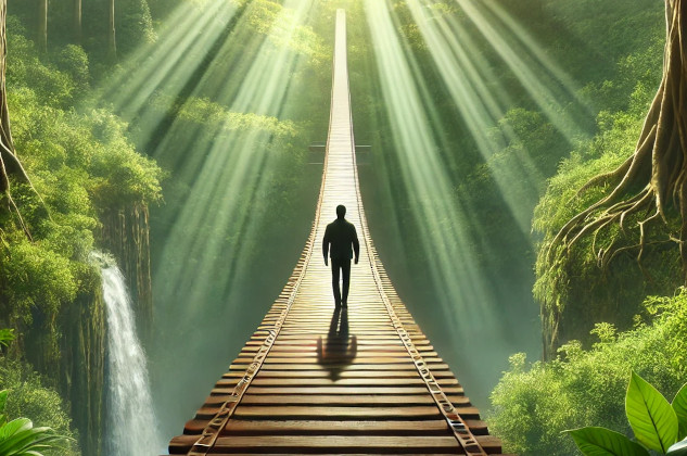 How to Reestablish a Sense of Safety After Stress and Trauma a man standing on a bridge with the horizon all bright with light