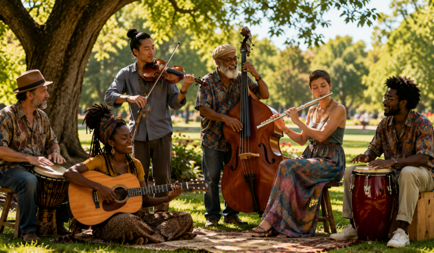 Why Wanting Others to Be Like Us Doesn't Work a group of people playing a variety of musical instruments in a park setting
